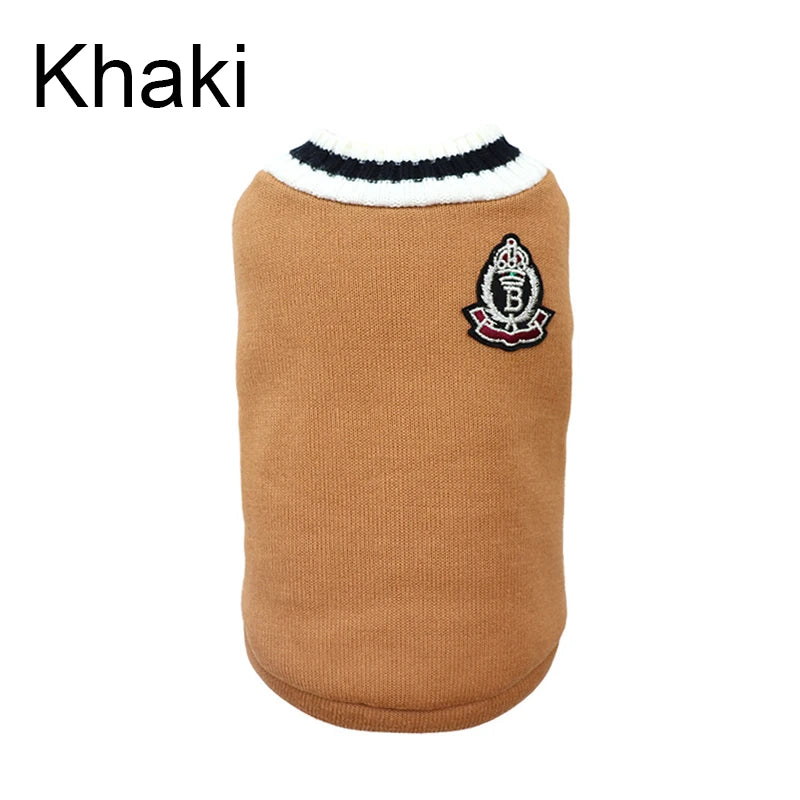 Winter Warm Pet Dog Sweater College Style V-neck Puppy Knitwear For Small Dogs Puppy Vest Clothes Kitty Jacket Outfits